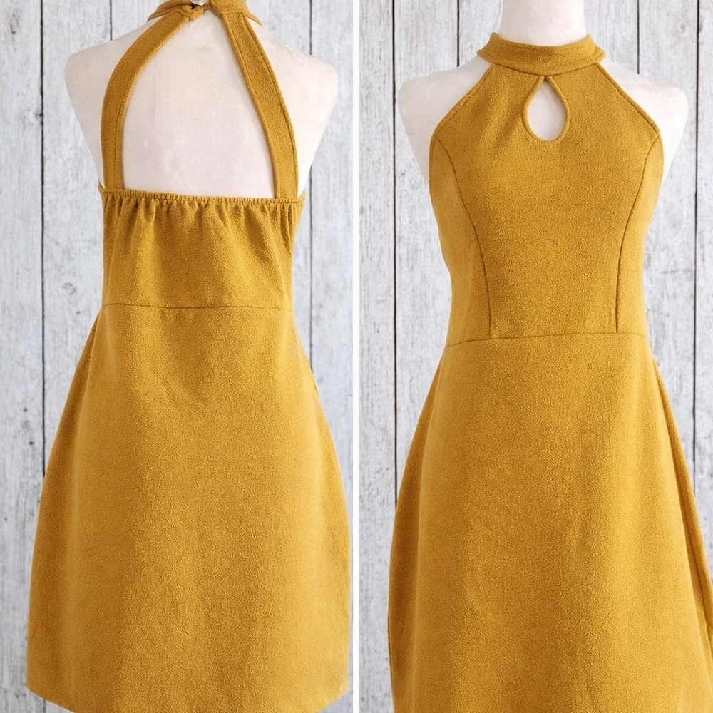 Chic Mustard Backless Halter Dress